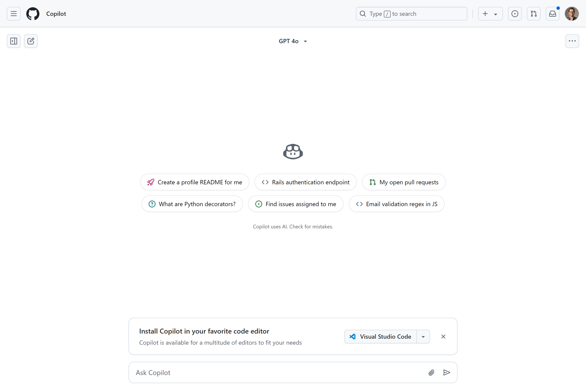 Microsoft GitHub Copilot Screen