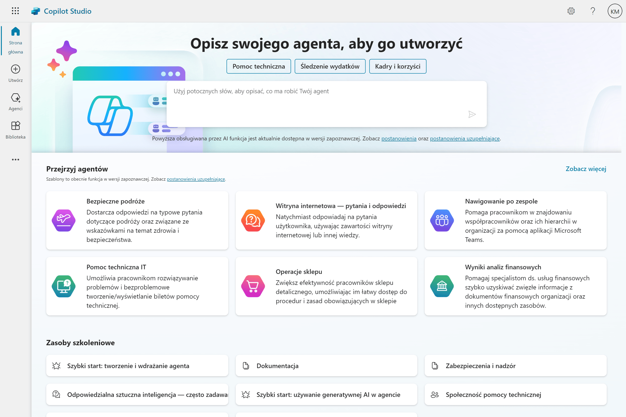 Microsoft 365 Copilot Agents Screen