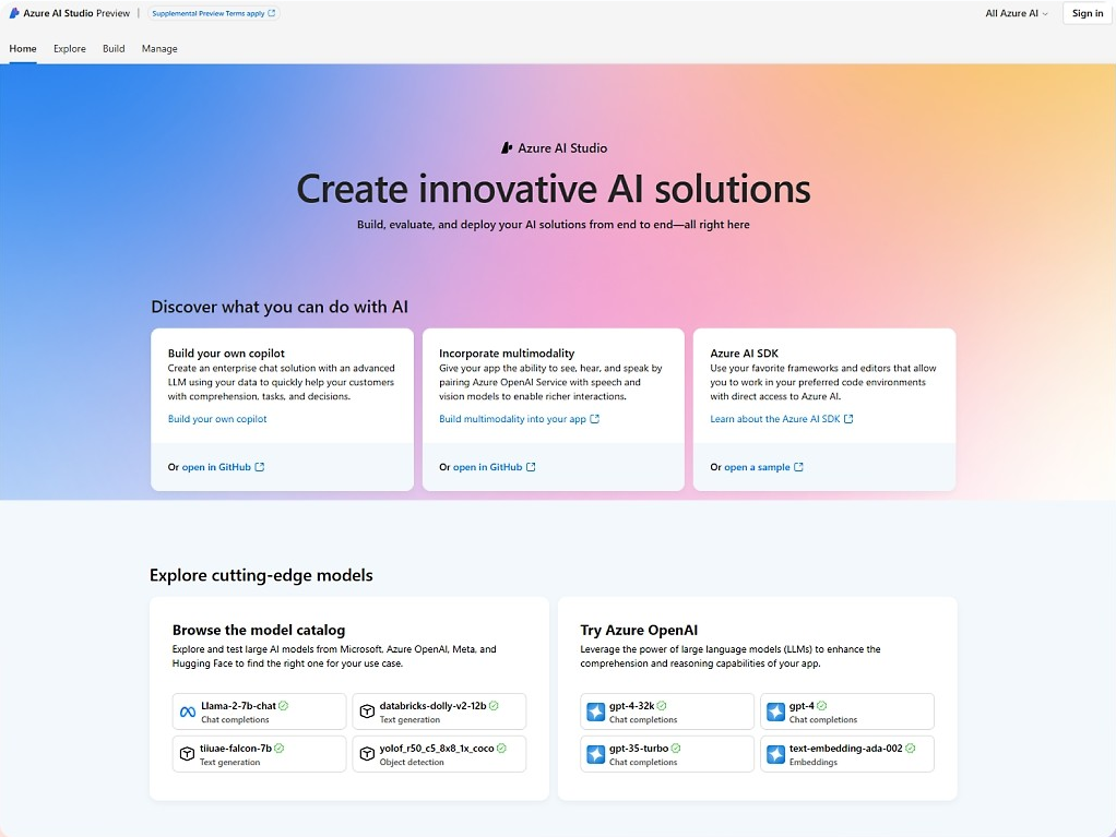 Microsoft Azure AI Studio